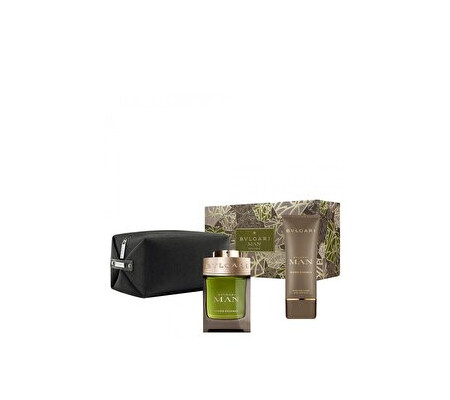 Set cadou Bvlgari Wood Essence (Apa de parfum 100 ml + After shave balsam 100 ml + Geanta cosmetice), pentru barbati