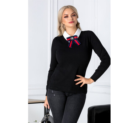 Bluza Malina neagra cu guler alb