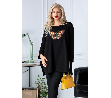 Bluza Natalee neagra cu insertie fluture la bust