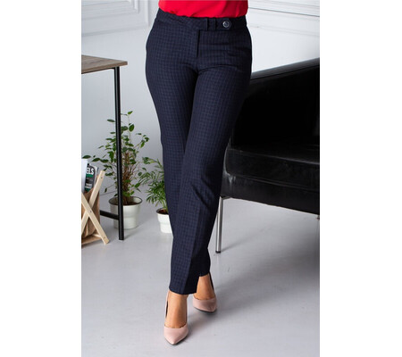 Pantaloni Cristina office bleumarin cu carouri