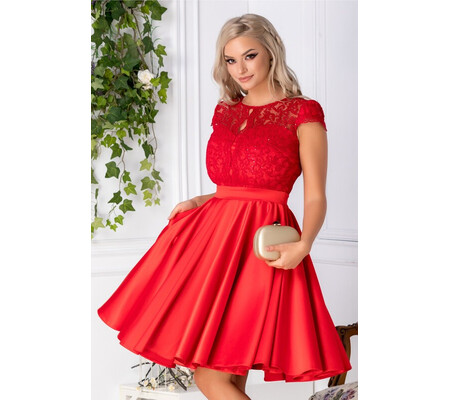 Rochie Ana rosie cu broderie la bust