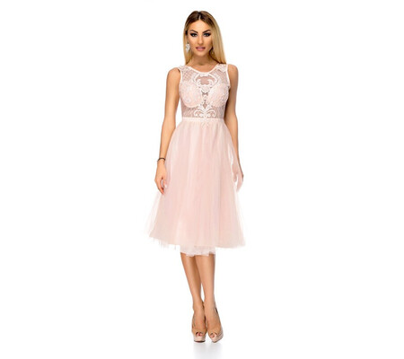 Rochie BBY rose din tull cu broderie la bust