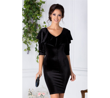 Rochie Daria neagra din catifea cu volane