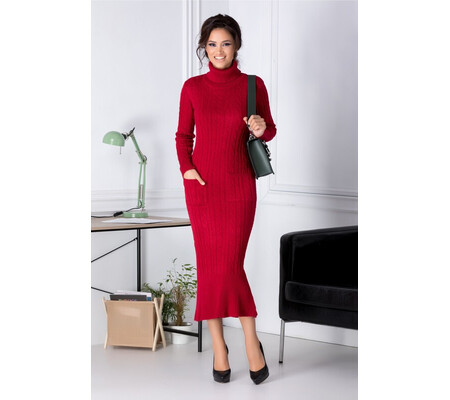 Rochie Ella rosie din tricot cu buzunare