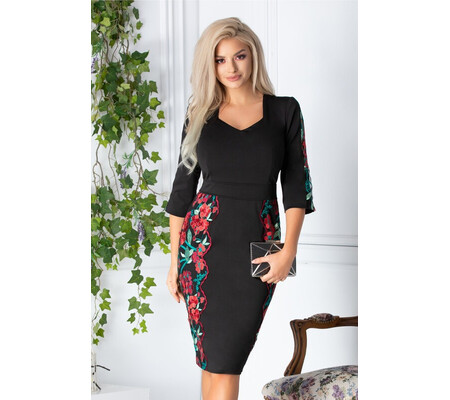 Rochie Katy neagra cu broderie florala