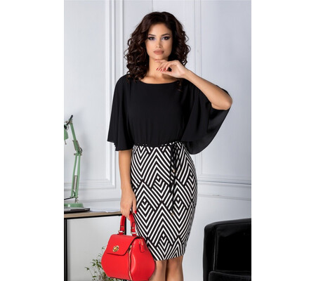 Rochie Leonard Collection neagra cu imprimeu zig-zag