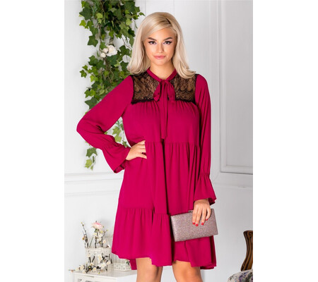 Rochie Malia fucsia vaporoasa cu dantela la bust