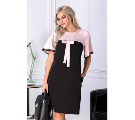 Rochie Sore roz si negru cu fundita la bust