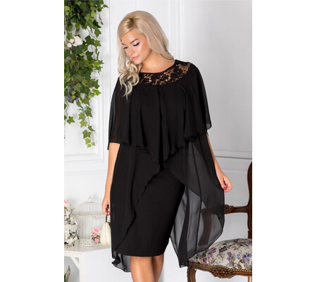 Rochie Verona neagra de ocazie cu broderie si voal