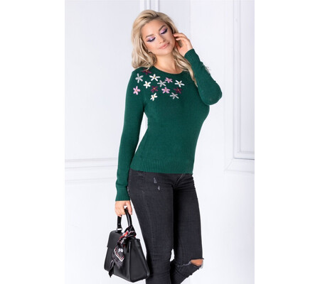 Bluza Camy verde cu flori brodate 3D