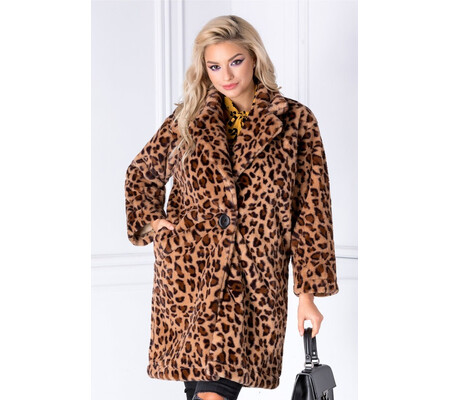 Palton animal print din blana ecologica