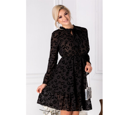 Rochie Aida neagra cu imprimeu din catifea