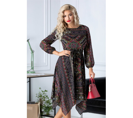 Rochie Aza din voal neagra cu imprimeu verde aztec