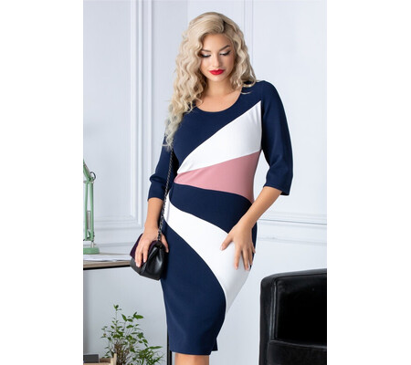 Rochie Berolla bleumarin cu design cappuccino