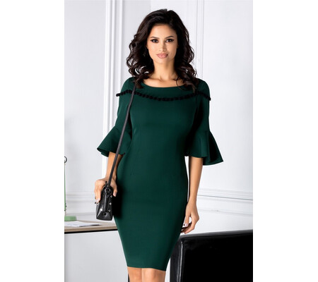 Rochie Caroline verde cu ciucurei