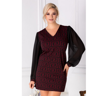 Rochie Chrisa bordo cu imprimeu geometric