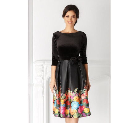 Rochie Debbie neagra cu flori colorate la baza