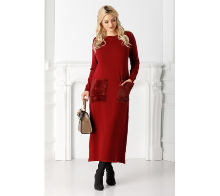 Rochie Deea bordo cu buzunare din blanita