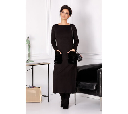 Rochie Deea neagra cu buzunare din blanita