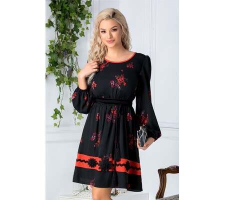 Rochie Emy neagra cu imprimeu floral orange