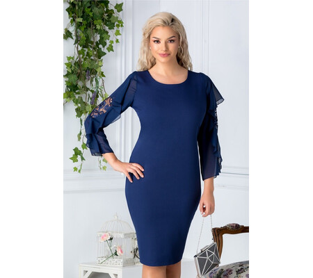 Rochie Engrail bleumarin de ocazie cu broderie la maneci