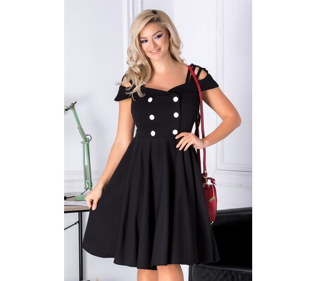 Rochie Evelina neagra in clos cu nasturi