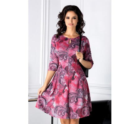 Rochie Giulia magenta cu imprimeu divers