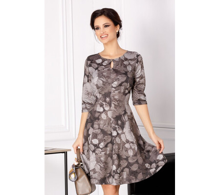 Rochie Giulia neagra cu imprimeu floral maro