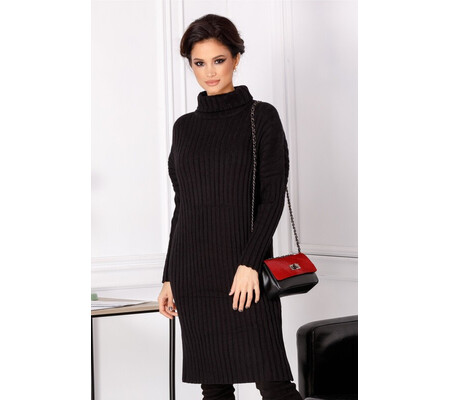 Rochie Malina neagra din tricot cu guler inalt