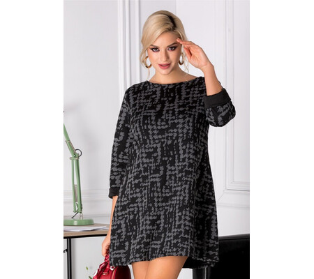 Rochie Minny neagra cu imprimeu gri