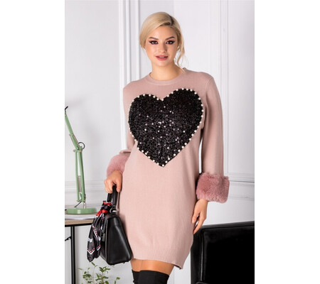 Rochie Miriam roz cu blanita si paiete