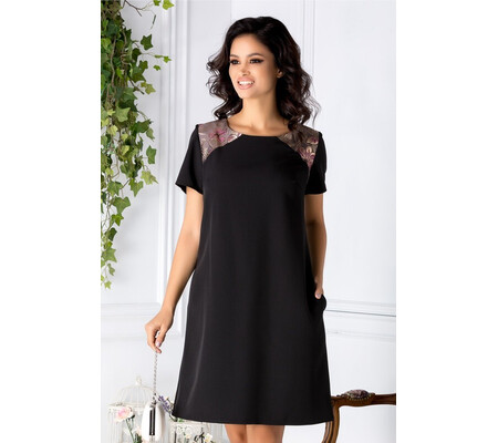 Rochie Naty neagra cu insertii mov-auriu