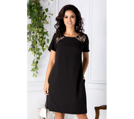 Rochie Naty neagra cu tul brodat auriu