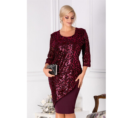 Rochie Patte bordo cu broderie din paiete